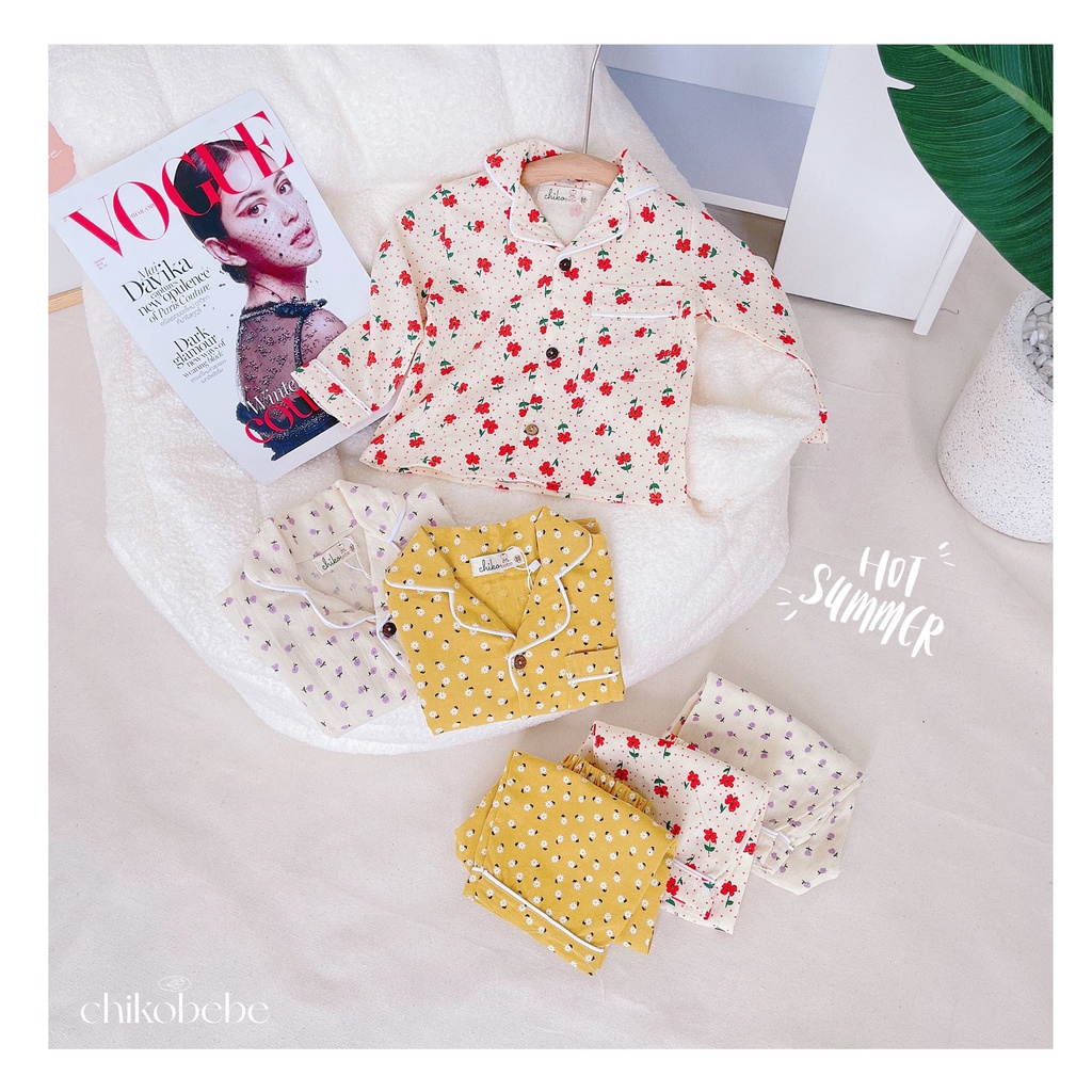 Đồ bộ pijama cho bé gái Chiko Bebe 1 đến 5 tuổi bộ pizama bé gái chất đũi dài tay đồ ngủ thu đông - SGPA