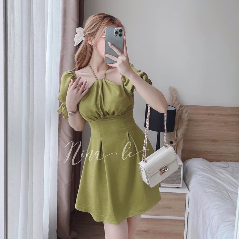 HOT🔥Váy Tiểu Thư Hai Lớp Kết Hợp Dây Buộc Cổ Siêu Xinh