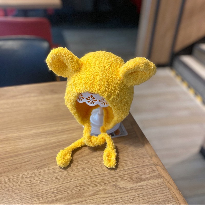 Mũ nón len thu đông hình chú GẤU XÙ LÔNG CÓ DAY BUỘC [ 02MV] cho bé trai bé gái từ 0-15 tháng tuổi.