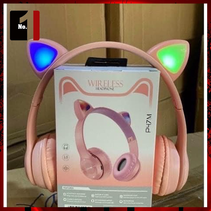 Tai Nghe Mèo Không Dây Chụp Tai Có Mic P47 Led Rgb Headphone Có Micro Nghe Nhạc Bluetooth