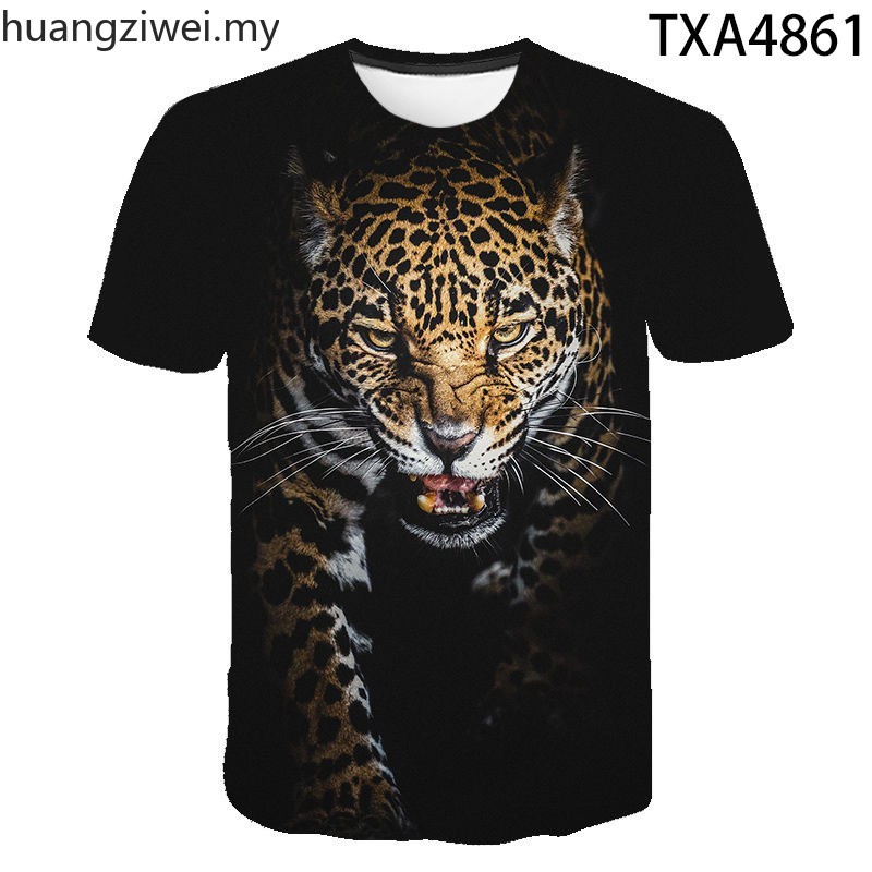 Áo thun tay ngắn cổ tròn in hình đầu báo 3D thời trang mùa hè cho nam