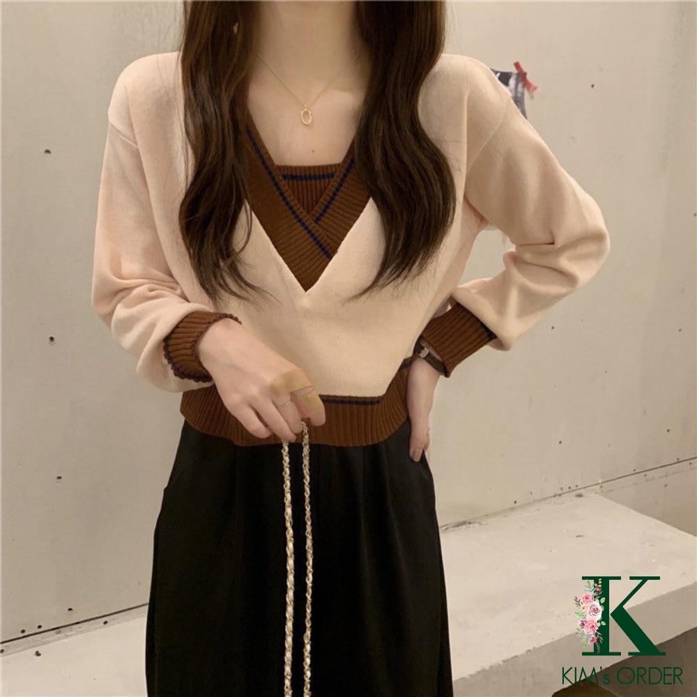 Áo Len Nữ Croptop Cổ Chữ V Màu Xanh Đen Trắng Be Xám Dài Tay Phong Cách Ulzzang Hàn Quốc Loại Đẹp Hàng Quảng Châu | WebRaoVat - webraovat.net.vn