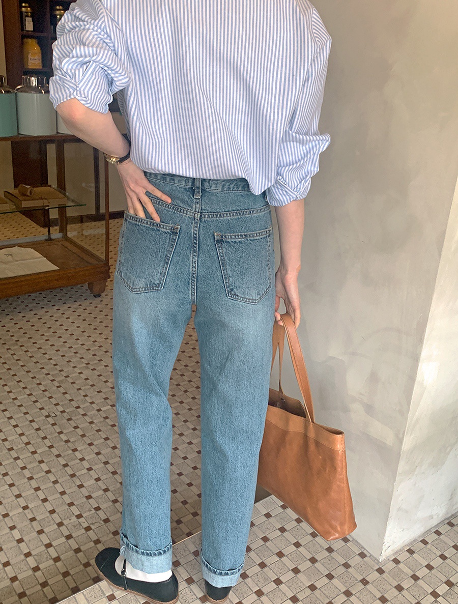 54123 Retro Pinstripe Ve Áo Sơ Mi Hai Hàng Nút