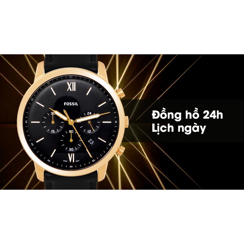 Đồng Hồ Nam Fossil Neutra Chronograph FS5381 , Dây Da Màu Đen Viền Vàng Hồng , Size 44mm , Fullbox Hãng
