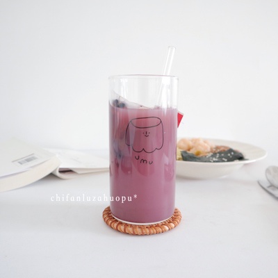 Bình nước thủy tinh họa tiết hoạt hình đáng yêu dung tích 400ML
