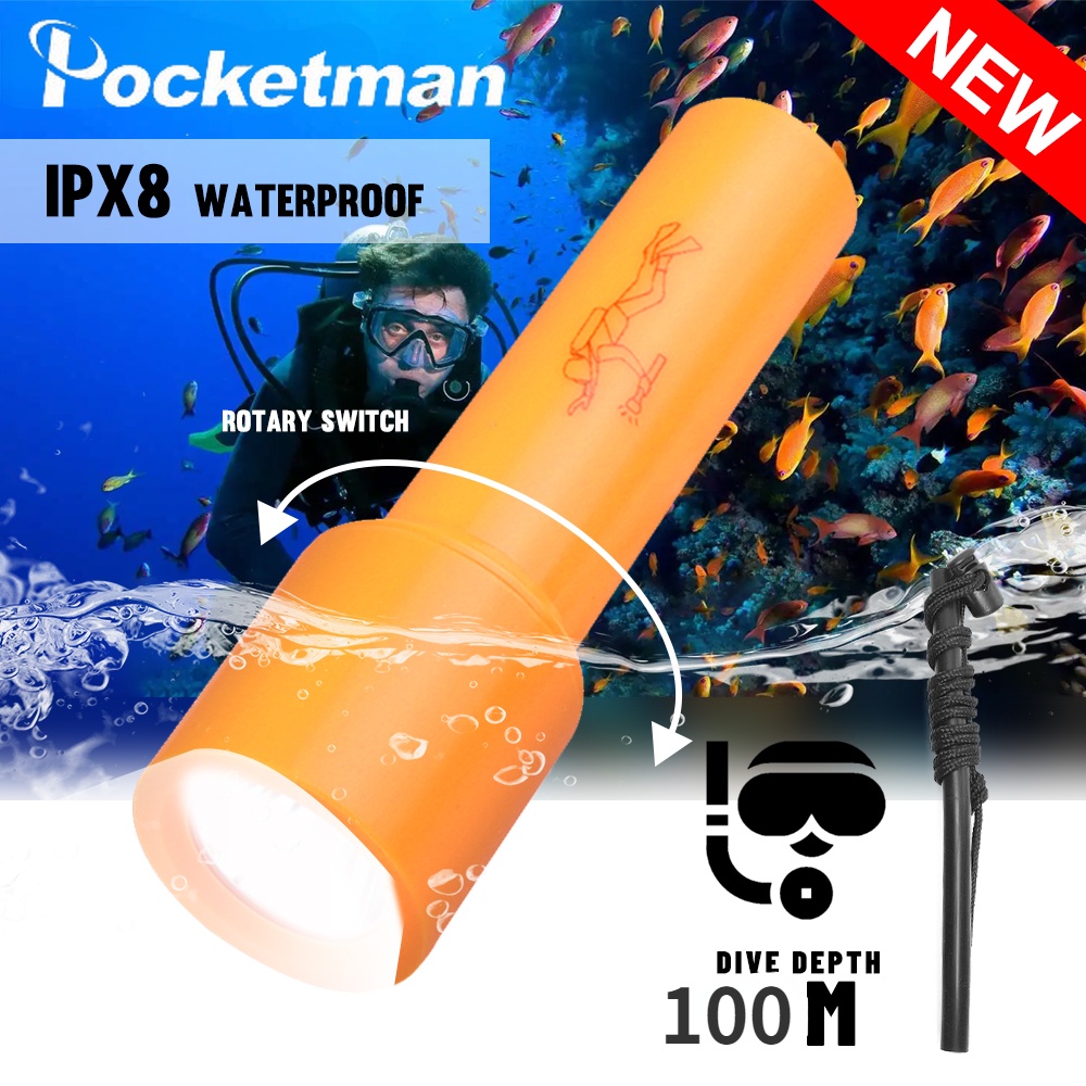Đèn Pin T6 LED 800LM IPX8 200M Chống Thấm Nước 100M Hỗ Trợ Lặn Biển Cắm Trại