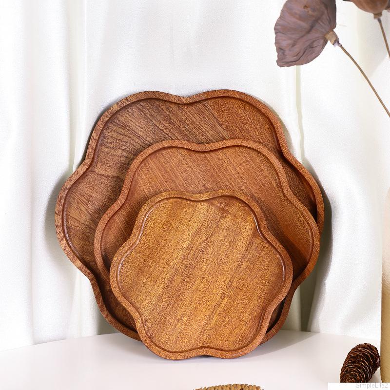 Đĩa Gỗ Mun Hình Cánh Hoa Nhỏ Đựng Thức Ăn Vặt/Bánh Mì/Trái Cây Trang Trí Nội Thất Phong Cách Nhật Bản