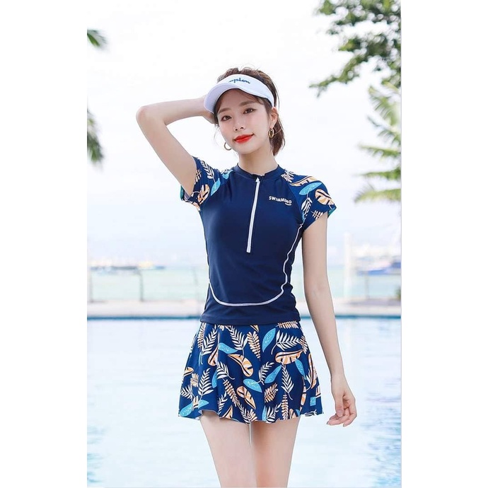 Đồ bơi nữ áo ngắn tay + chân váy phong cách Hàn Quốc  Y211