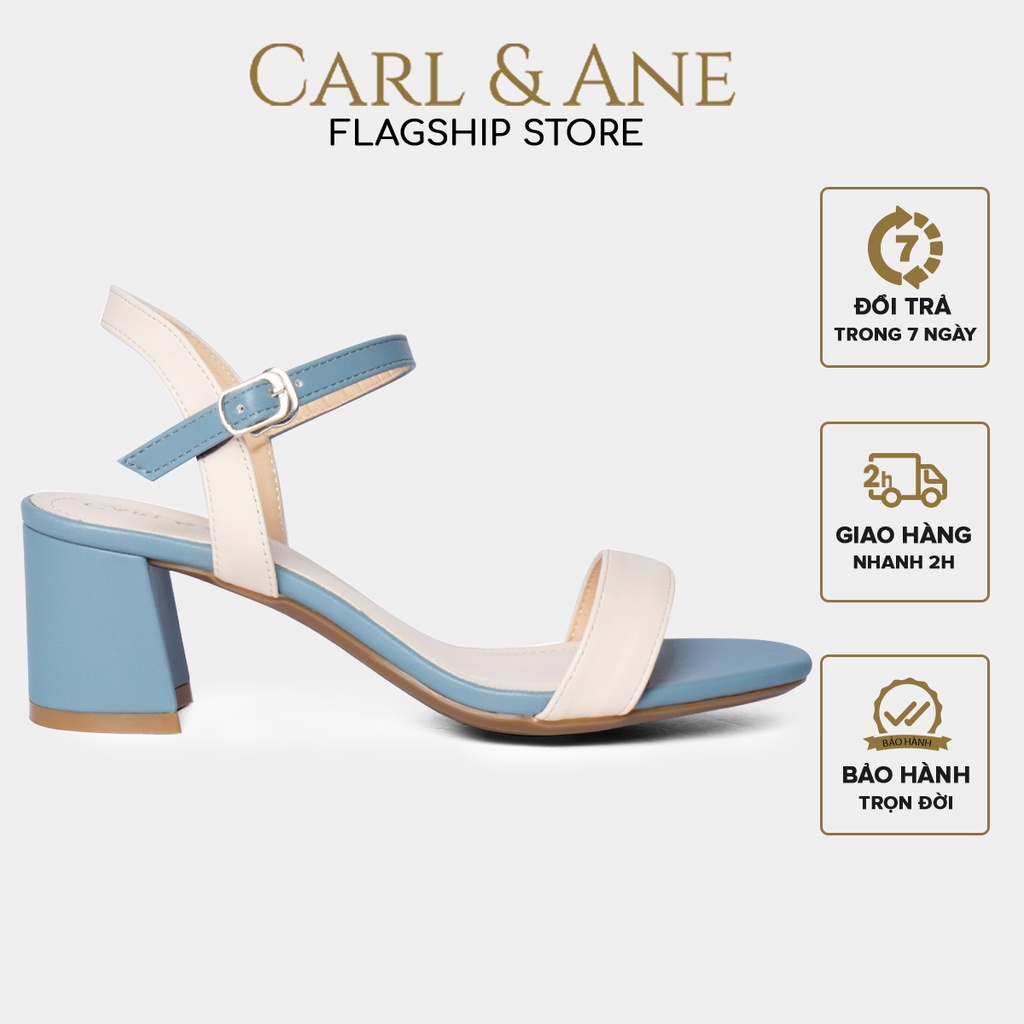 Carl &amp; Ane - Giày sandal mũi vuông cao 5cm màu kem phối xanh _ CS004