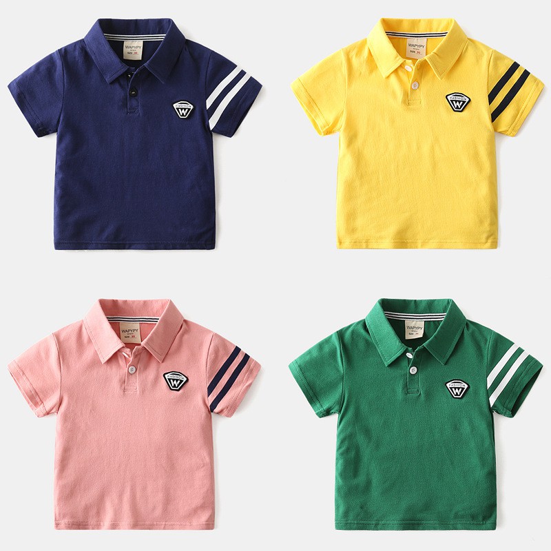 Áo Thun Cotton Trơn Cổ Bẻ Tay Ngắn Thoáng Khí Thời Trang Mùa Hè Dành Cho Bé Trai 3-8 Tuổi 6 Màu Tùy Chọn