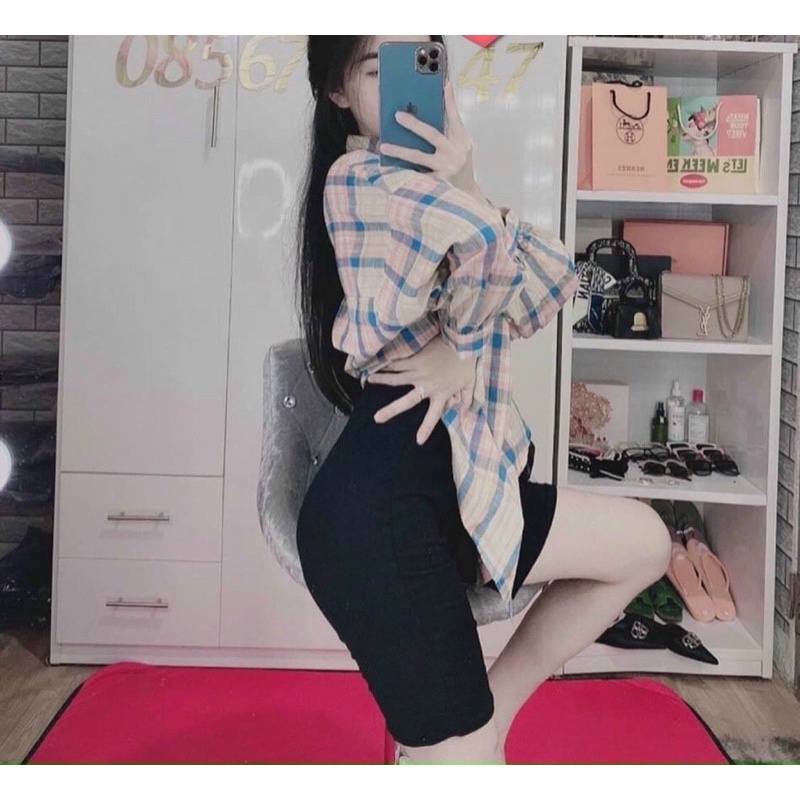 Sét sơ mi đũi caro + quần ngố đen ❤️