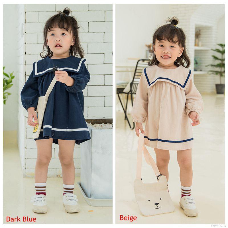 Đầm Tay Dài Màu Trơn Thiết Kế Xinh Xắn Cho Bé Gái