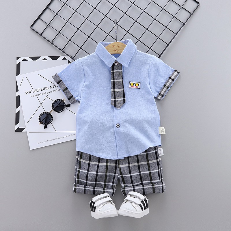 Set quần áo sơ mi bé trai HUQIQI cho bé 1 đến 4 tuổi chất Cotton Hàn Quốc mềm mại thoáng mát hàng trẻ em xuất khẩu Âu Mỹ