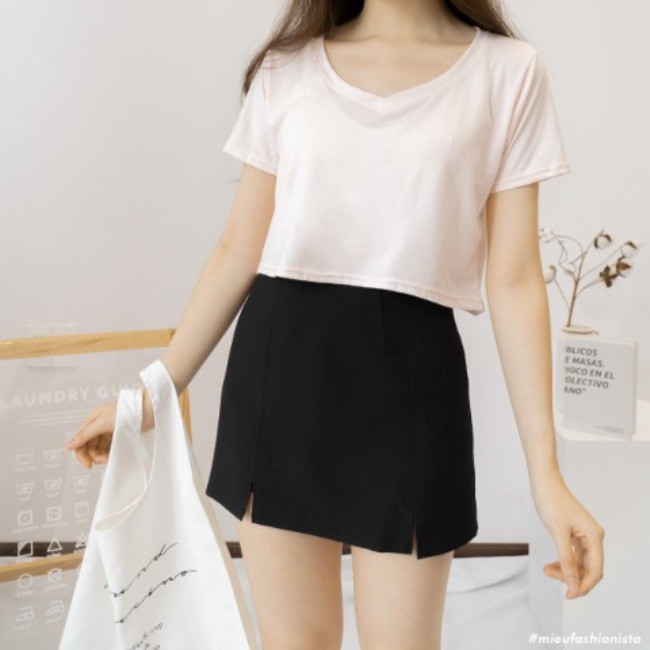 [Miều Fashionista] Áo croptop cổ V trơn CR Heart