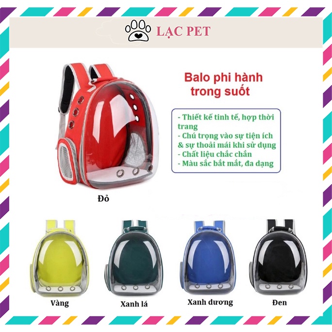 Balo phi hành gia trong suốt nhựa dẻo chất lượng dành cho chó mèo dưới 7kg