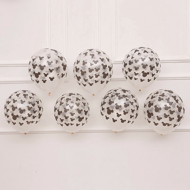 Set 10 bong bóng cao su hình đầu chuột mickey minnie màu đen đỏ trang trí tiệc sinh nhật cho bé