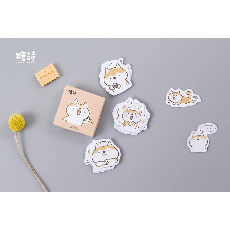 Hộp 45 miếng sticker mẫu cún shiba tai vàng