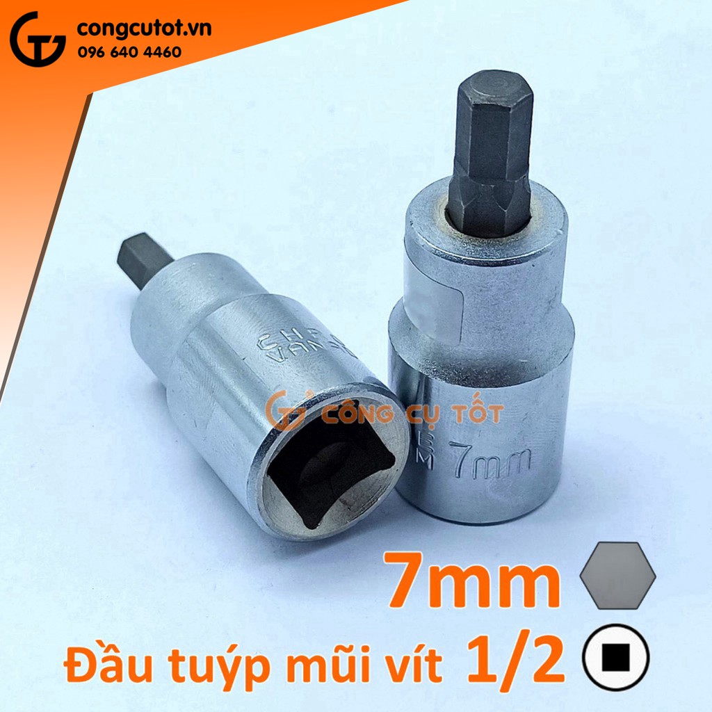 Đầu tuýp 1/2 kèm mũi lục giác thép CRV