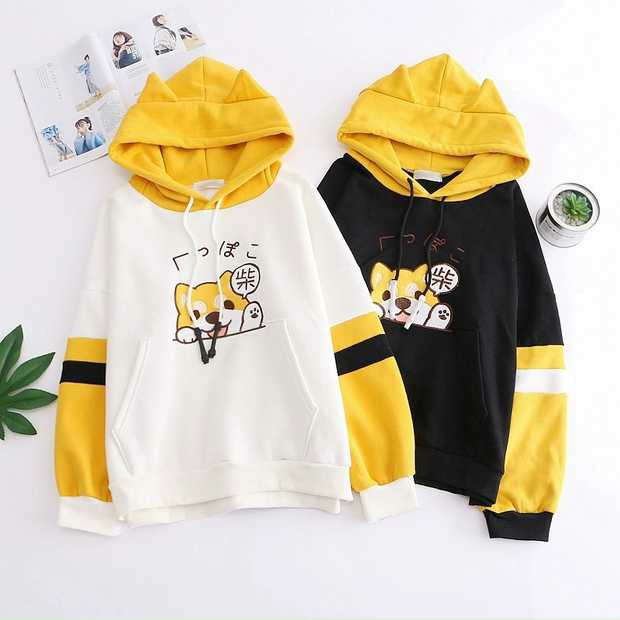 Áo khoác nỉ, áo hoodie thêu hình chó shiba kute, áo khoác dễ thương, áo hoodie dễ thương, áo khoác rẻ, áo khoác tai chó