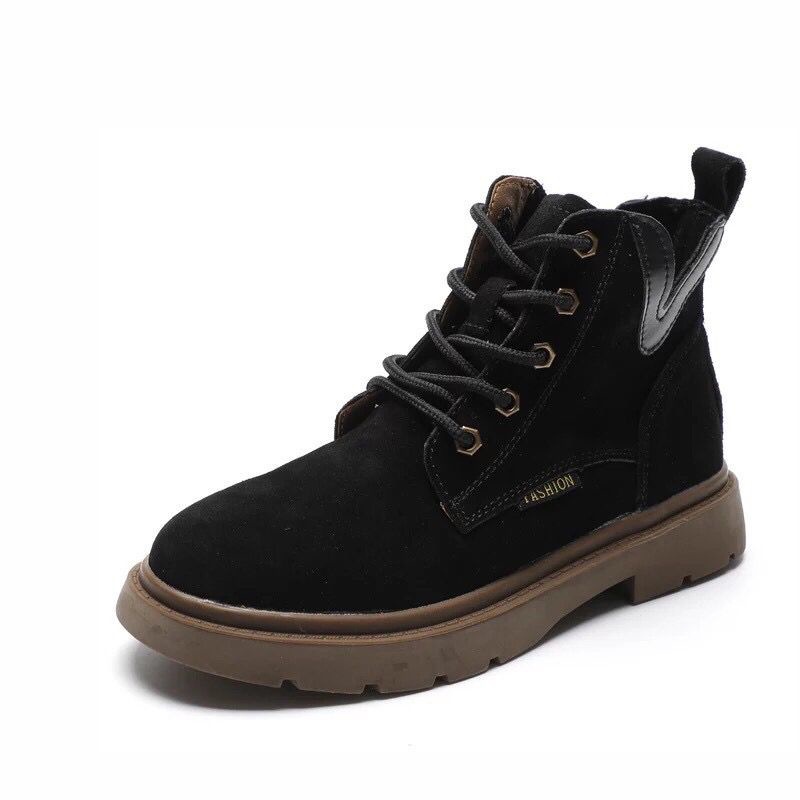 Giày bốt martin IELGY da lộn mũi tròn buộc dây màu trơn kiểu Hàn Quốc thời trang cho bạn gái