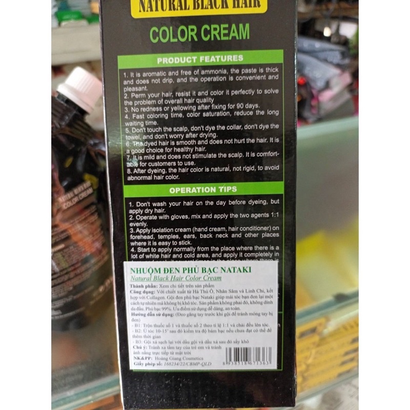 Cặp Nhuộm Phủ Bạc Đen Tóc Thảo Dược Tự Nhiên Nataki 1000ml 2 túi Black Hair Dye Cream
