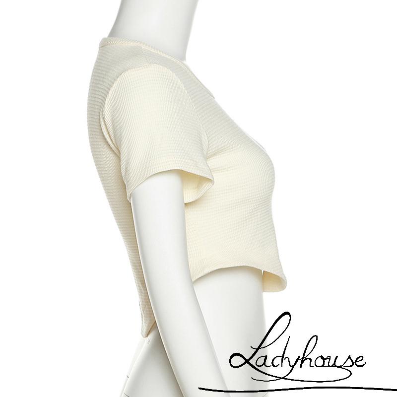 Áo Thun Croptop Cổ Tròn Tay Ngắn Màu Sắc Tương Phản Thời Trang Mùa Hè Dành Cho Nữ