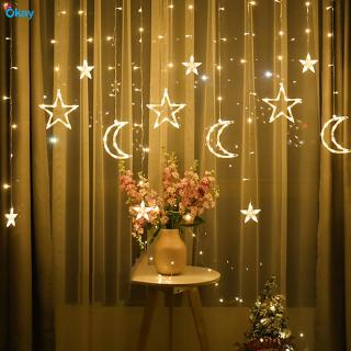 Dây đèn LED hình ngôi sao và mặt trăng lãng mạn 220V với 8 chế độ
