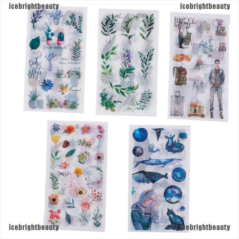 Set 6 tờ sticker dán trang trí hình cá voi/thực vật dễ thương