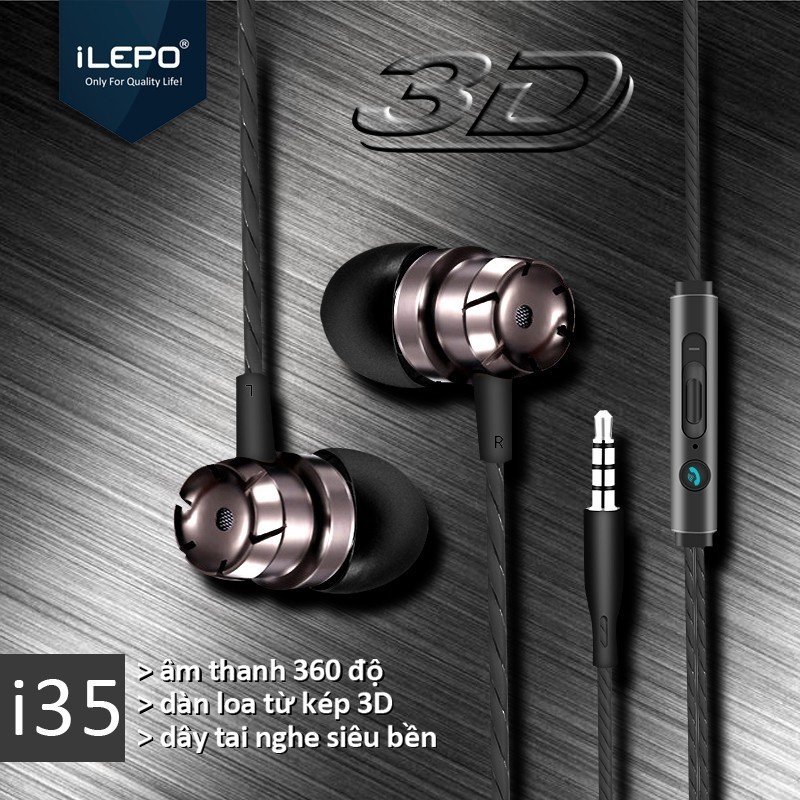 Tai nghe nhét tai ILEPO I35 bass siêu trầm cổng cắm jack 3.5