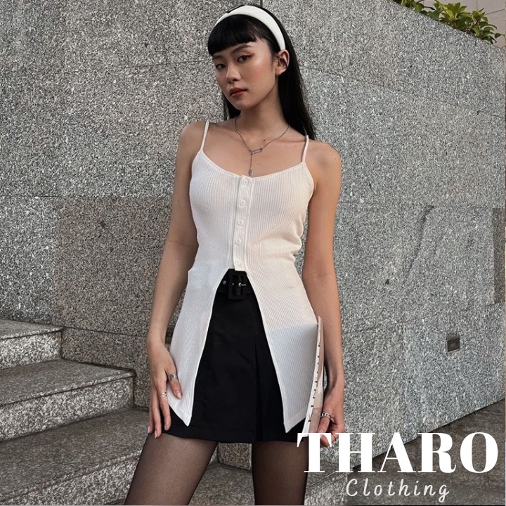 Áo Hai Dây Dáng Dài Xẻ Tà Phối Nút - Tharo Clothing [AO00068]