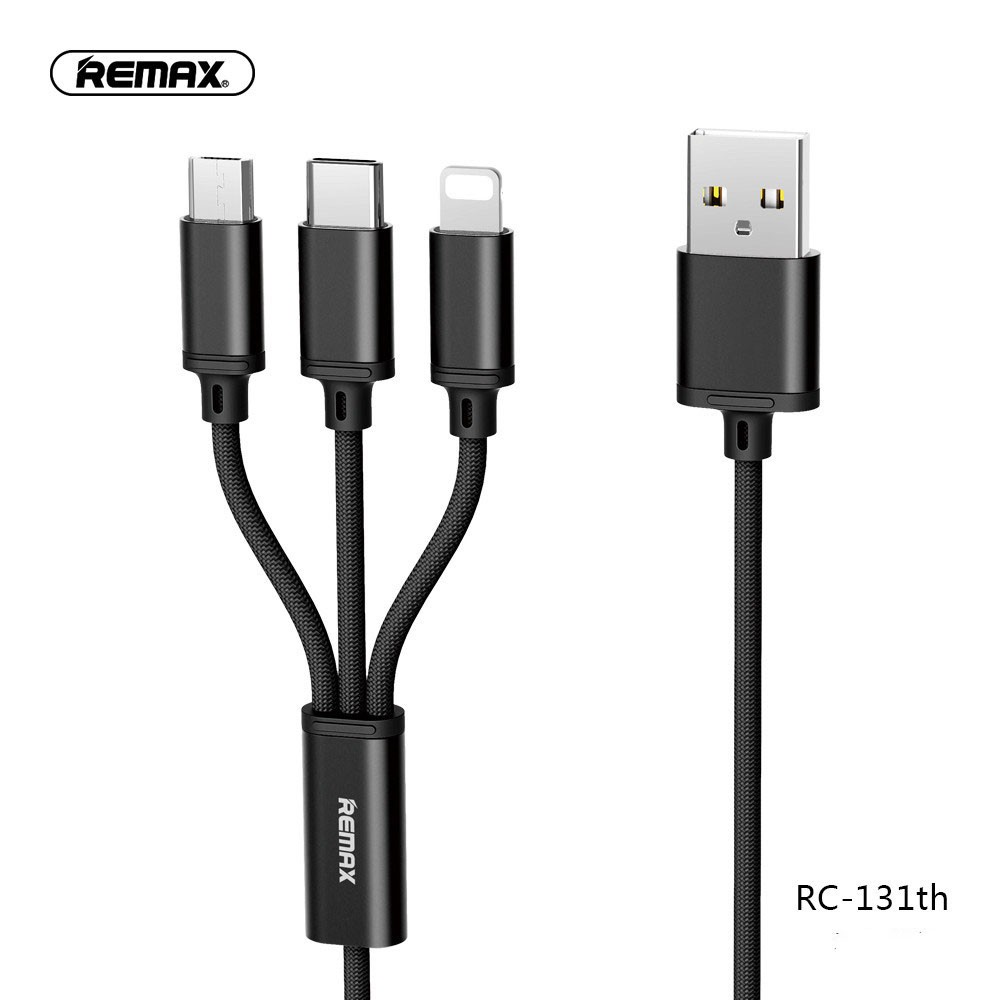 Cáp Sạc 3 Đầu Remax RC131TH ✓ Lightning-Micro USB-TypeC ✓ Hàng Chính Hãng Chống Rối Chống Đứt ( Bảo hành 12 tháng)