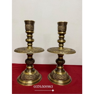 Đôi chân đèn , chân nến cao 30cm chất liệu đồng vàng hun màu hai công ghệ
