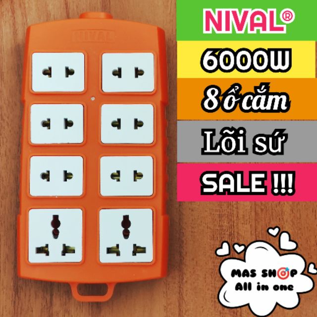 Ổ cắm chịu tải 6000w 8 lỗ cắm NIVAL