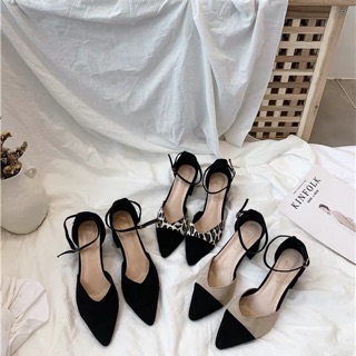 [ORDER] Giày cao gót mũi nhọn da lộn có quai (Ảnh thật)