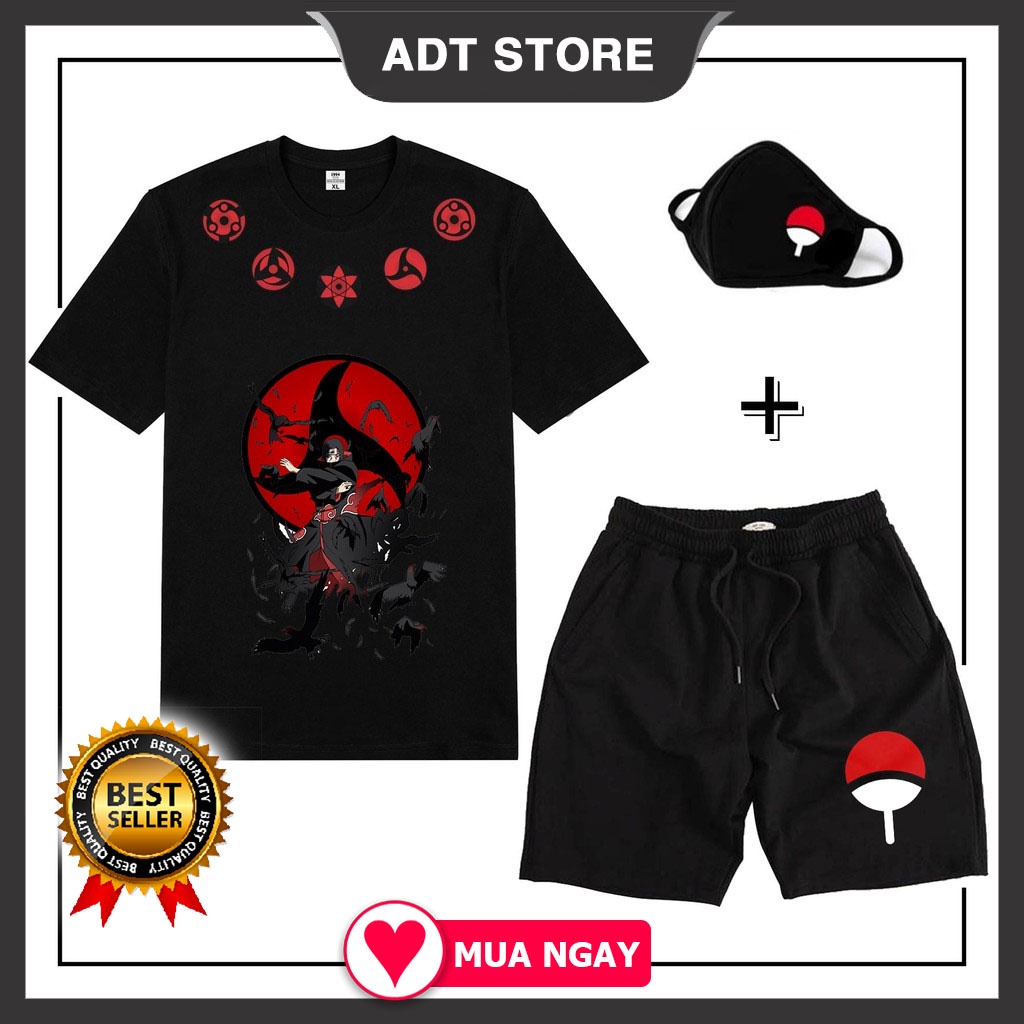 BST Combo Áo thun Sasuke Naruto Itachi + quấn Short + KT Uchiha độc đẹp giá rẻ