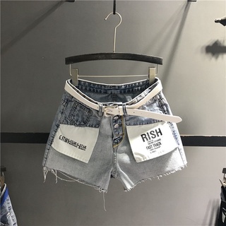 Quần Đùi denim Lưng Cao In Chữ Thời Trang Cho Nữ 11025
