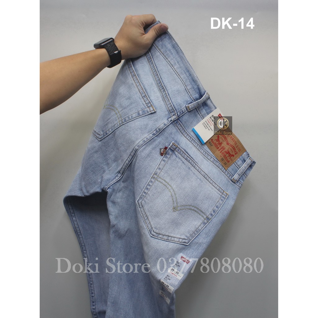 Quần Jean Nam Cao Cấp Màu Xanh Bạc DK-14, Dáng ôm, chất vải co giãn cotton mềm, ống 17-18cm, Cambodia