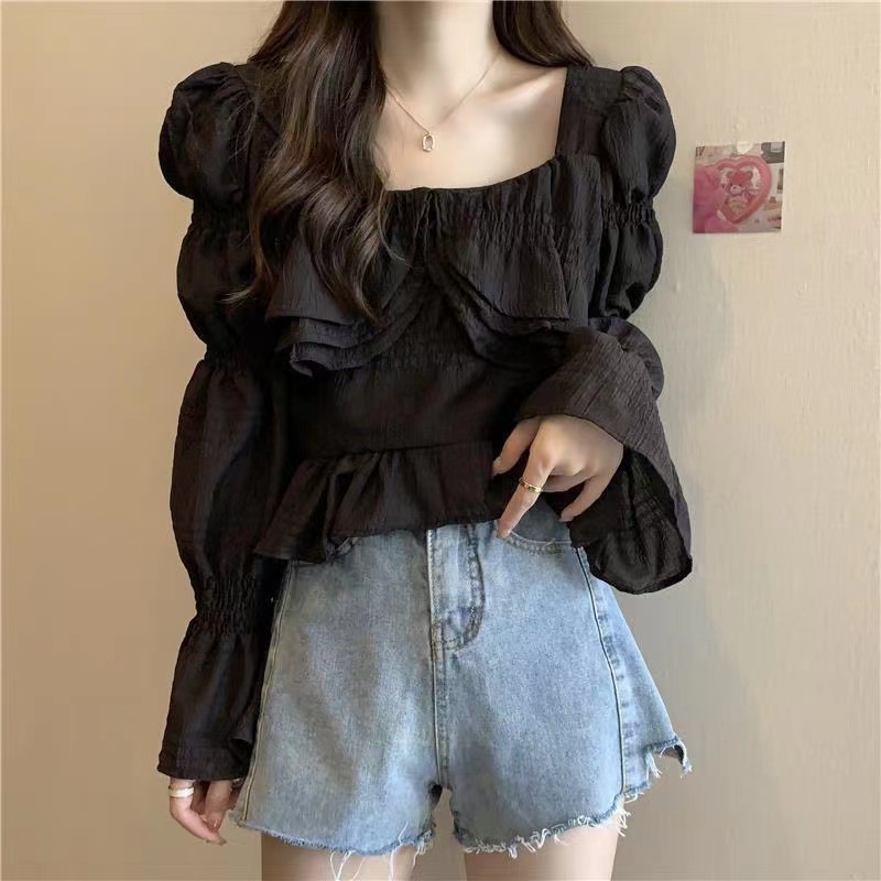 Áo kiểu IELGY tay dài cổ vuông chống nắng thời trang Pháp thịnh hành cho nữ