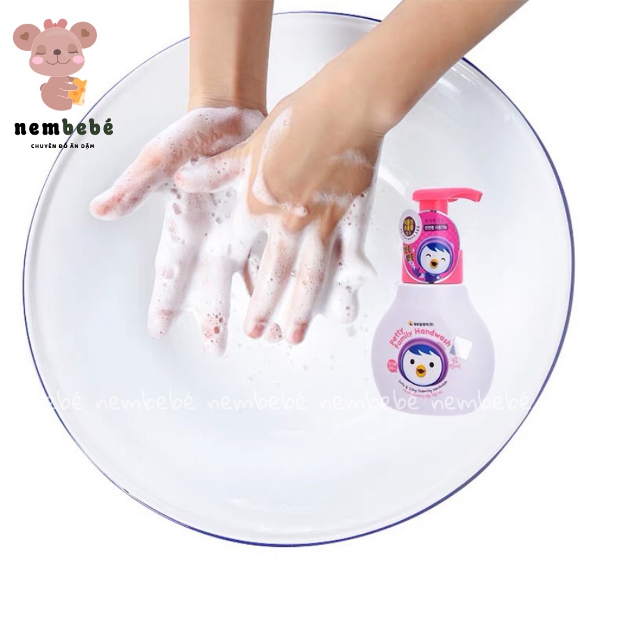 Nước Rửa Tay Cho Bé Từ 0m+ Tạo Bọt Petty Family Dạng Bình 300ml Thương Hiệu Pororo Hàn Quốc