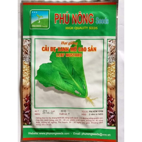 HẠT GIỐNG CẢI BẸ XANH MỠ CAO SẢN GÓI 20gram
