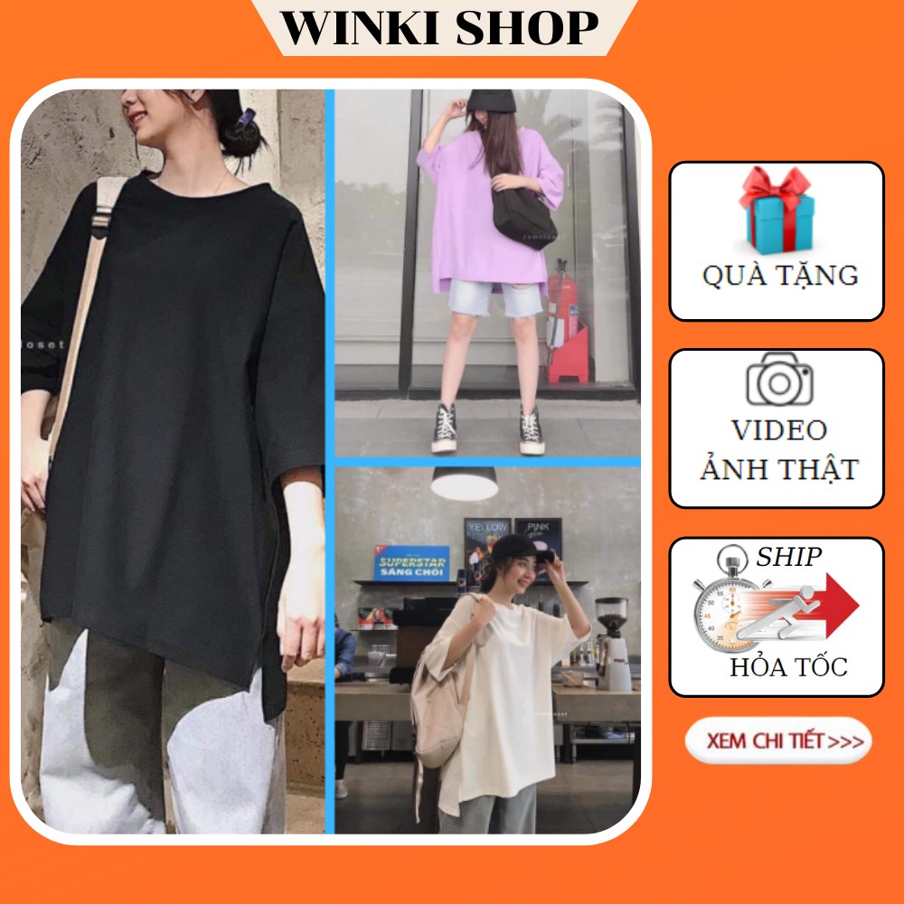 Áo trơn basic xẻ tà form thụng tay lỡ phong cách ulzzang