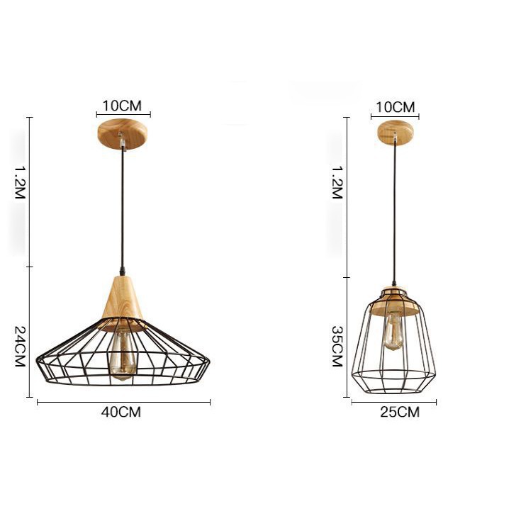 [Giá Rẻ - Uy Tín]  Đèn thả trang trí đuôi gỗ lồng sắt RETRO - chưa bao gồm bóng Led Edison ST64 4w