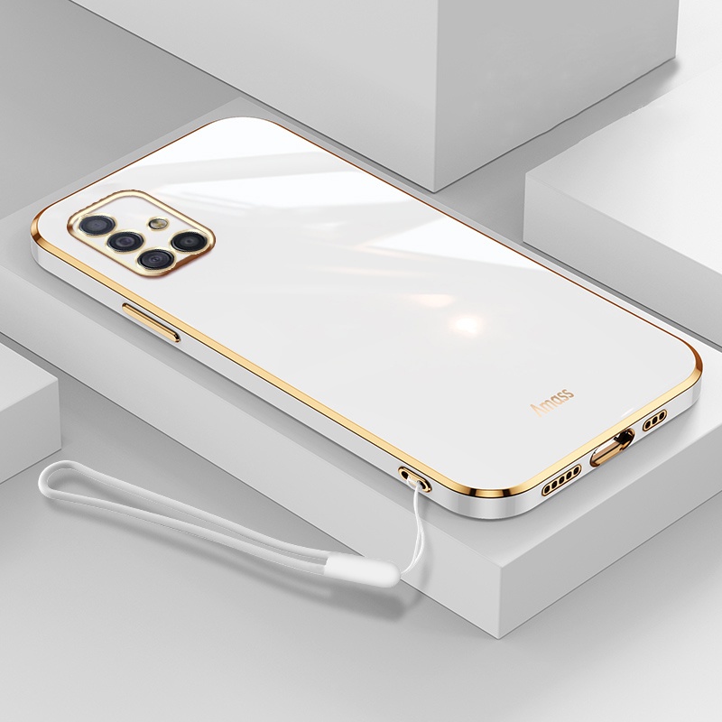 Trường hợp đồng hồ Samsung Galaxy A31 A51 A71 M51 4G Luxury 6D Silicone Camera Bảo vệ Case Với Lanyard