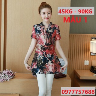 Áo sơ mi hoa nhi trung niên form rộng giấu bụng SM001