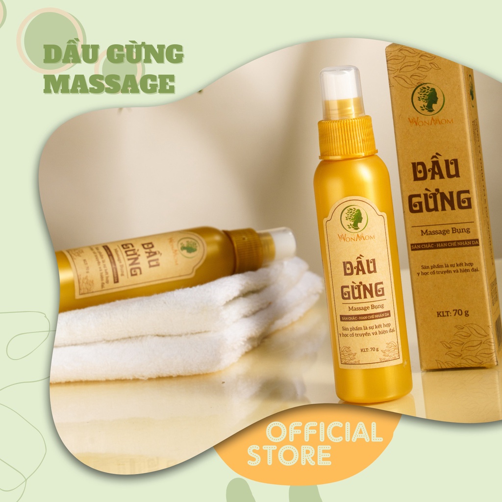 Dầu gừng massage tan mỡ WONMOM Từ thảo dược - Chai xịt 70g - Giảm mỡ, ấm bụng sau sinh - Săn chắc vùng da chảy xệ