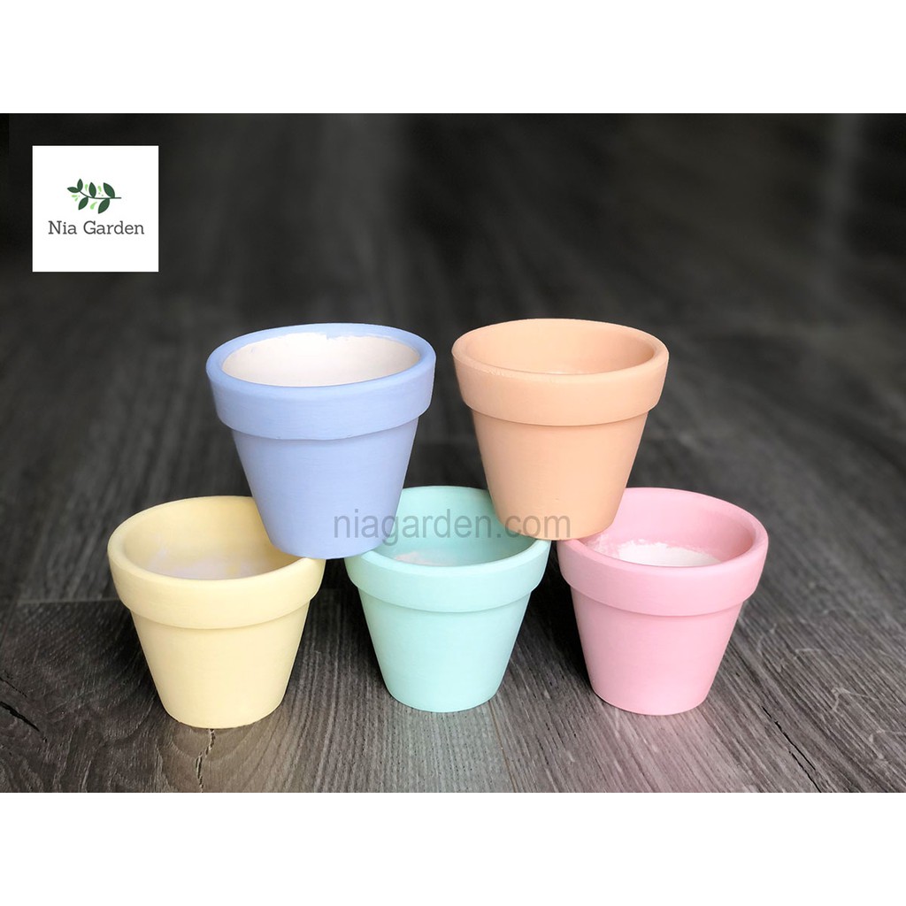 Chậu đất nung nhỏ 7,5x7,5cm trồng sen đá, xương rồng sơn màu Nia Garden N1