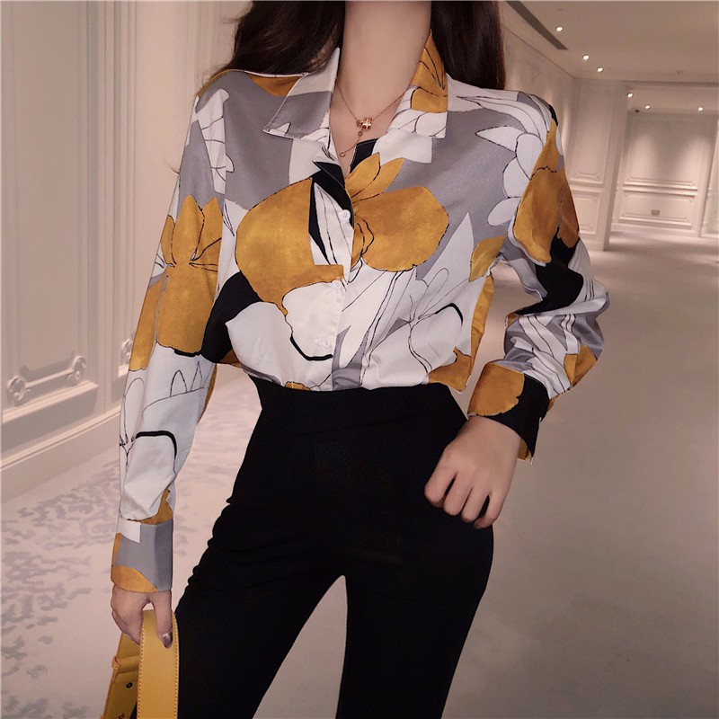 CÓ SẴN] Áo sơ mi nữ dài tay họa tiết retro cá tính phong cách Hàn Quốc | BigBuy360 - bigbuy360.vn