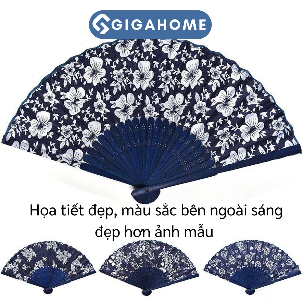 Quạt Vải Lụa Cầm Tay Cổ Trang Trung Hoa GIGAHOME Họa Tiết Đẹp Mắt 5990