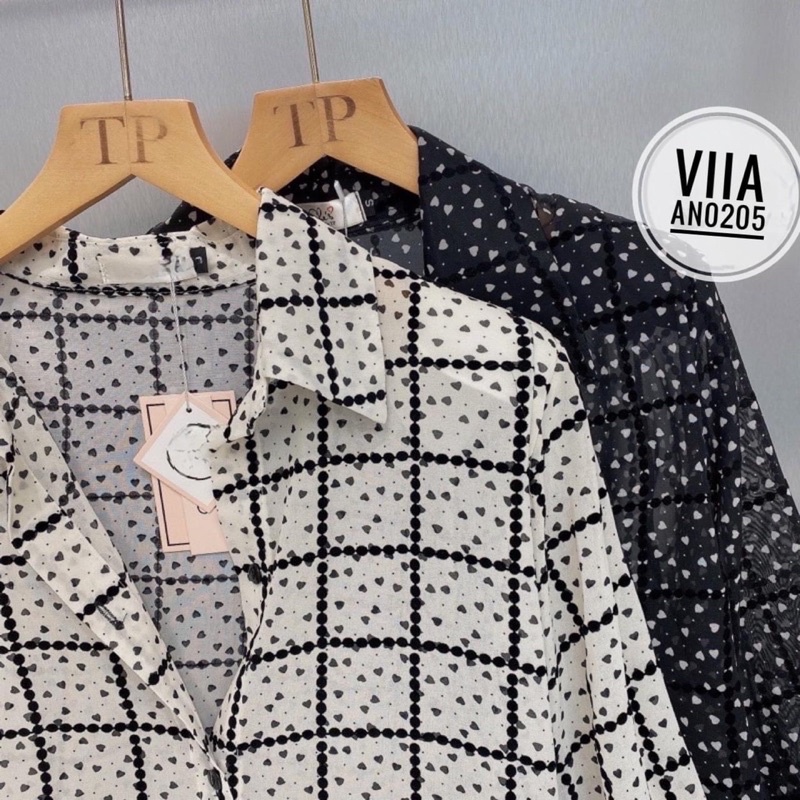 Sơ mi hoạ tiết kẻ ô tim chanh sả AN0205 VIIA DESIGN