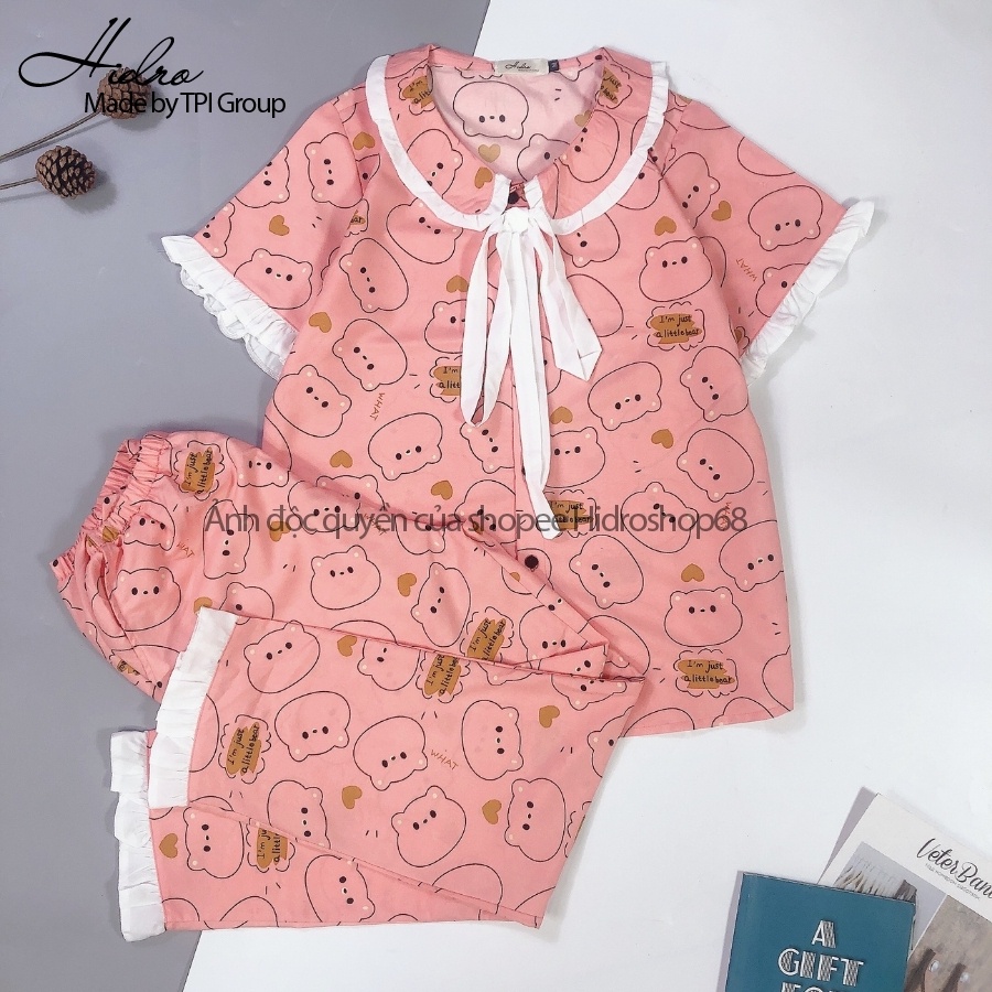 Bộ Ngủ Pijama Phối Nơ Bèo Tay Ngắn Quần Dài Họa Tiết Dễ Thương Thiết Kế Cao Cấp Phong Cách Tiểu Thư | WebRaoVat - webraovat.net.vn